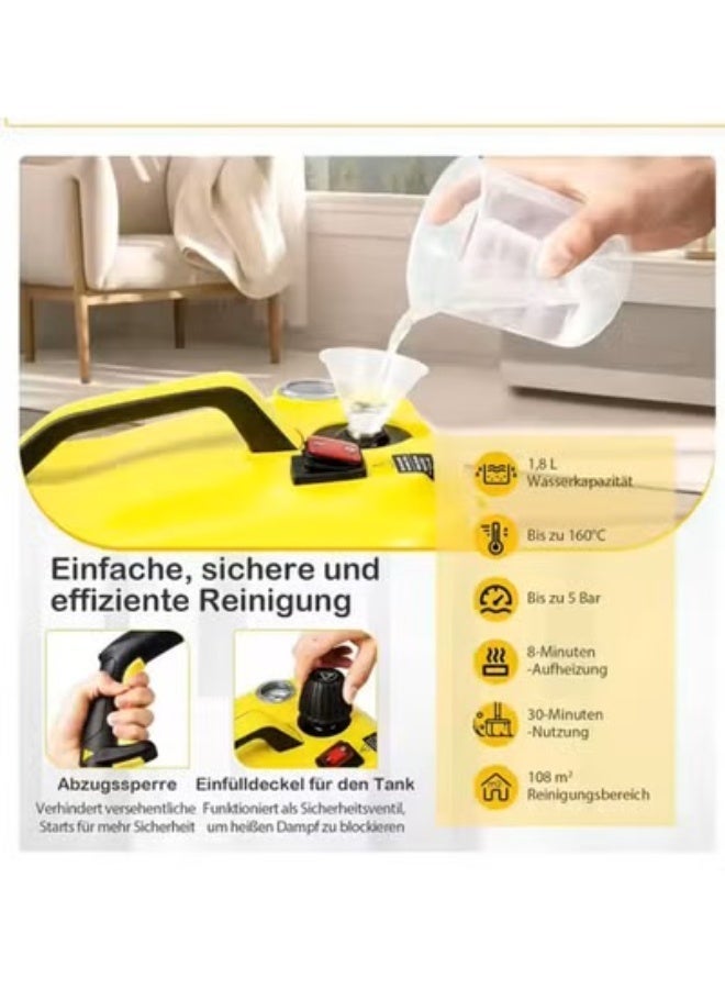 ايتي لايف منظف ​​بخاري متعدد الوظائف، لتنظيف الأرضيات/السيارات/الأرائك/المطابخ/المراحيض/الغسالات/أعمال التنظيف المنزلي، سعة 2 لتر، 2000 واط، سلك بطول 3 أمتار، SE8620، أصفر - Image 3